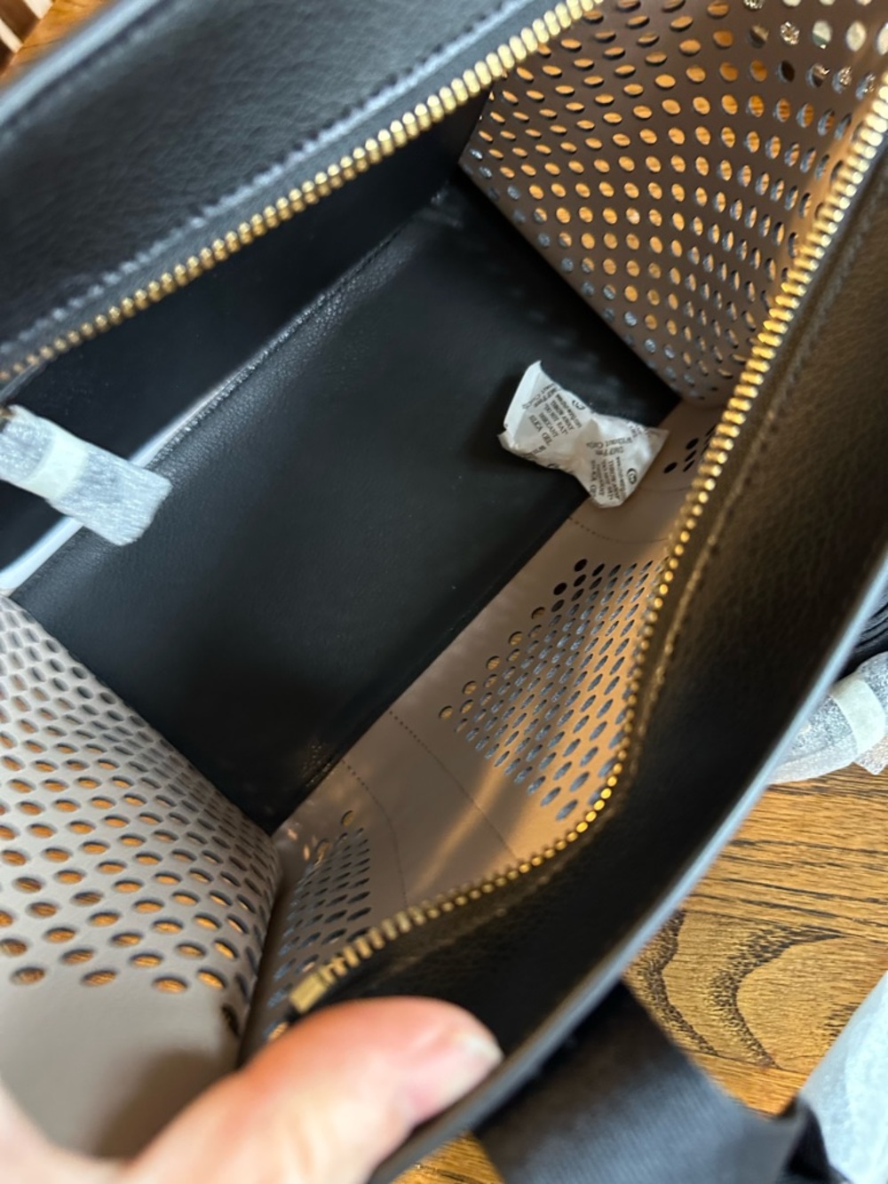 kate spade Black Perforated Leather Tote with Detachable Strap NWT $369 - Picture 3 of 6